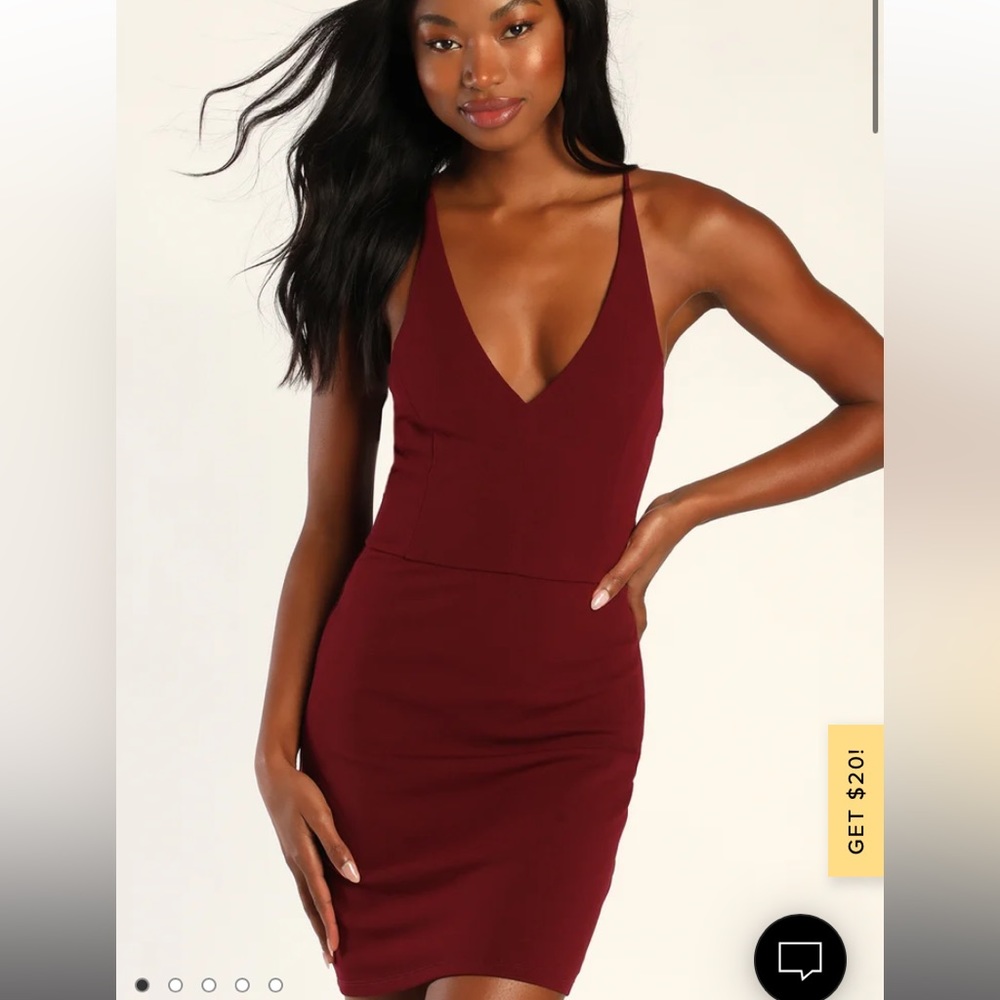Lulus charming impression burgundy cutout body con dress